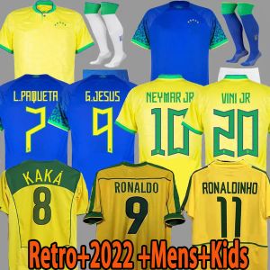 Maillots de football du Brésil BraziLS Chemises rétro CASEMIRO VINI JR RICHARLISON PELE 1998 2002 Carlos Romario Ronaldinho camisa de futebol 1994 1970 2006 Kit enfants RIVALDO