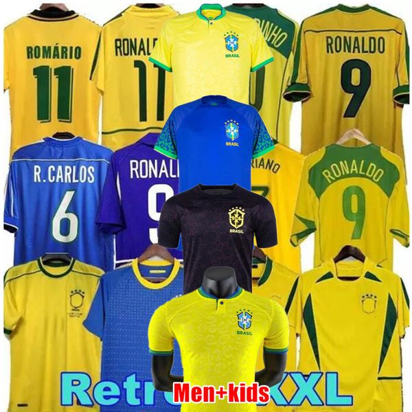 Brasil Soccer Jerseys Brazils Retro Shirts Casemiro Vini Jr Richarlison Pele 1998 2002 Carlos Romario Ronaldinho Camisa de Futebol 1994 1970 2006 Rivaldo Kids Kit