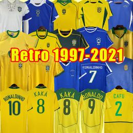 Brasil Soccer Jerseys Retro Shirts Carlos Romario Ronaldo Ronaldinho Camisa de Futebol Brazils 2006 Rivaldo Adriano 1997 1998 2000 2002 2004 2006 98 0 02 04 06 18 19