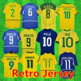 Brasil Vintage Jersey Romario Rivaldo Brazils Carlos Ronaldinho Camisa de Futebol 1998 2002 Ronaldo Kaka 2006 2000 1994 1970 1957 1950 Pele rétro Soccer Jerseys