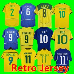 Brasil Vintage Jersey Romario Rivaldo Braziliës Carlos Ronaldinho Camisa de Futebol 1998 2002 Ronaldo Kaka 2006 2000 1994 1970 1957 1950 PELE RETRO SOCCER JERSEYS