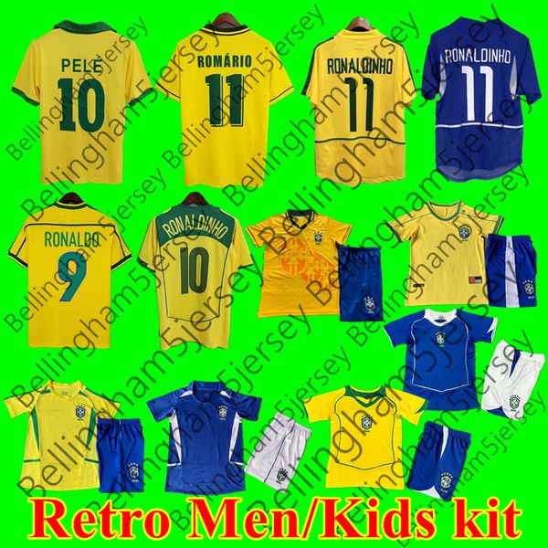 Brasil Jersey Vintage Romario Rivaldo Brasils Carlos Ronaldinho Camisa de Futebol 1998 2002 Ronaldo Kids Kit Kaka 2006 2004 1994 1970 1957 Pelé Retro Soccer Jerseys