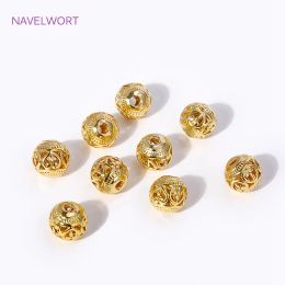 Messing 8mm 18k goud vergulde ronde spacer kralen, holle patroon losse kralen, kralen voor het maken van sieraden, accessoire onderdelen materiaal