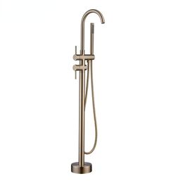 Brass Bathtub Floor Stand Faucet Tap Brushed Gold Mixer Taps 360 Rotation Spout With Handshower Bath Shower Set Black