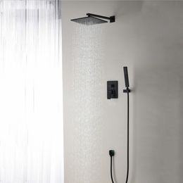 Messing Black Shower Set Badkamer 8 "Spuare Bath Head Kraan Wandmontage Douches Arm Diverter Mixer Handheld Spray Sets