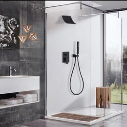 Enlemerie noire Ensemble de douche de salle de bain robinet mural en cascade de douche cascade de douche baignoire de baignoire de baignoire de baignoire