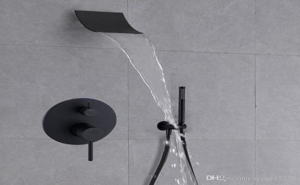 Ensemble de douche noire en laiton robinet de salle de bain mural piroute de douche piste de douche mixage divertisseur beloufle à main 4809983