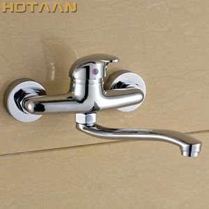 Messing Chrome-kranen voor aanrecht Tap Dual Hole Muur Mixer Kraan Torneira Cozinha YT6033 210724