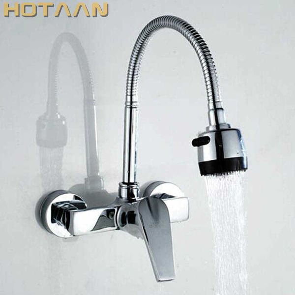 Taps en laiton chromé pour évier de cuisine robinet double trou mur mélangeur robinet Torneira cozinha yt6030 210724