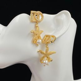 Boucles d'oreilles de créateur en laiton, boucles d'oreilles pendentif étoile de mer en perle de Zircon, bijoux pour femmes de haute qualité, cadeaux, vente en gros