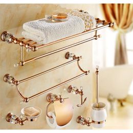 Messing Diamond Bathroom Accessoires Set, Rose Gold Toilet Brush Holder, Papieren Houder, Handdoekbar, Handdoekenrek Badkamer Hardware Set LJ201209