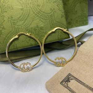 Brass Hoop Diamond Set Letter oorbellen Designer voor vrouwen Fashion Gorgeous Brand Celebrity dezelfde stijl nieuwe oorrel