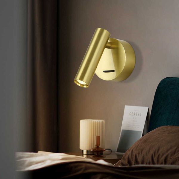 Applique murale LED d'intérieur en laiton avec interrupteur, lampe murale, chambre d'amis, chambre d'amis, tête de lit, livre de lecture, lumière 210724