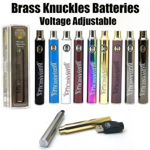 Brass Knuckles Batería BK 650mah 900mah Vape Voltaje ajustable con función de precalentamiento 9 colores Kit de cargador USB E Cigarrillo Pluma