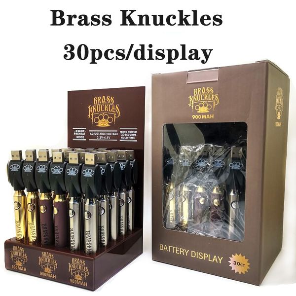 Brass Knuckles Batterie Préchauffer 900mah Vape Tension réglable Batteries réglables avec chargeurs Boîte d'affichage 30PC pour cartouches à fil 510