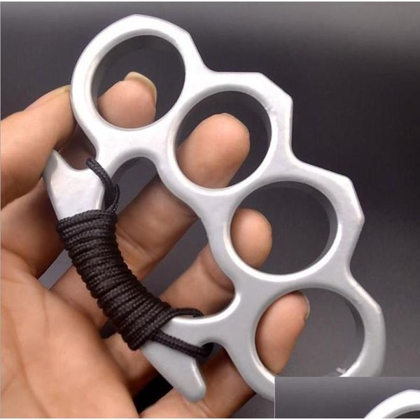 Brass Knuckles Sier Black Metal Knuckle Duster Four Finger Self Defense Tools Cam Hombres y mujeres Safety-Defend Edc Pocket Tool Drop D Dhktx