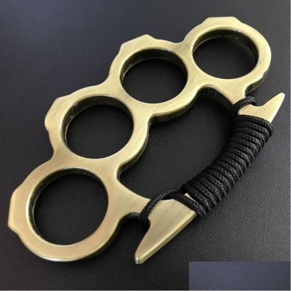 Nudillos de latón Sier Black Metal Knuckle Duster Four Finger Affish Defense Safety Men and Women Pulsera Fitness EDC Pocket Tool Dr61a