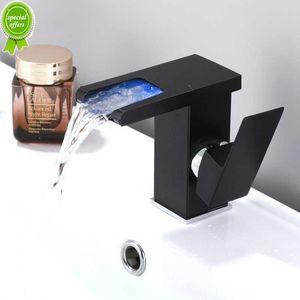 Laiton LED cascade salle de bain bassin robinet ensemble eau chaude froide mélangeur grue évier robinet changement de couleur alimenté par des robinets de débit d'eau