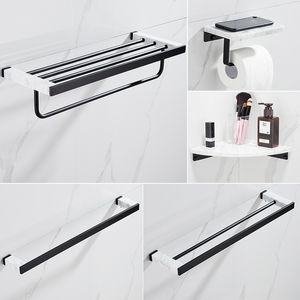 Estante de toallas de mármol de latón/barra de inodoro soporte para la esquina estante de la esquina gancho de hilera blanca accesorios de hardware de baño negro