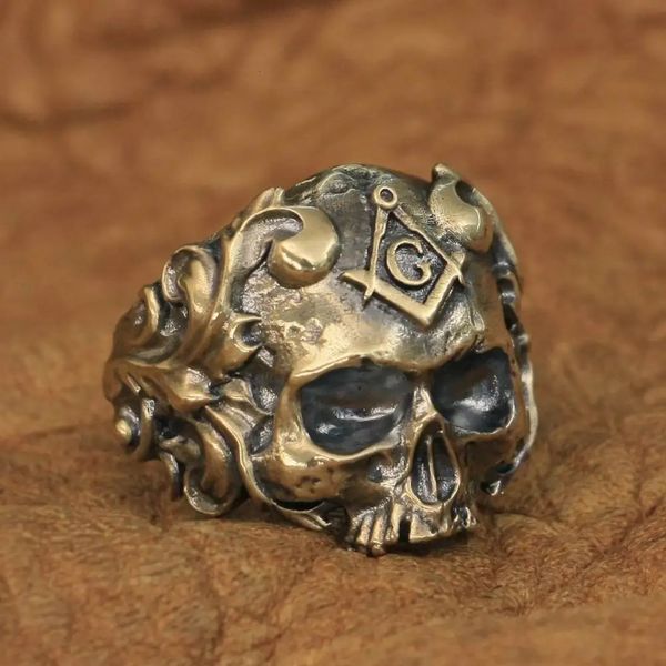 Brass Masonic Skull Ring Mens Biker Rock Punk Style Jewelry Ring Br116 US Tamaño 7 ~ 15 240424