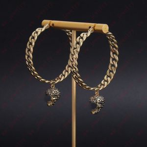 Boucles d'oreilles pour femmes en laiton avec zircon noir incrusté de crâne Chain Hoop Huggie, personnalité de designer hip hop style punk, fête, cadeau