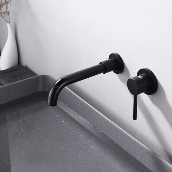 Lavabo de latón Negro mate baño grifo del fregadero grifo de agua fría caliente caño giratorio montado en la pared del baño de mezclador cepillado de oro rosa