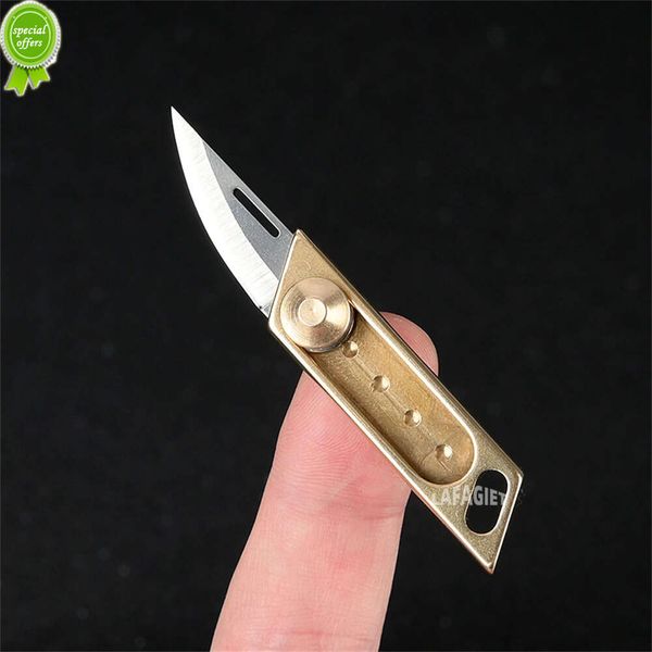 Mini cuchillo de latón, hoja afilada de empuje, cuchillo de bolsillo de autodefensa, llavero portátil, desembalaje, entrega exprés, cortador, herramienta de cuchillo pequeño