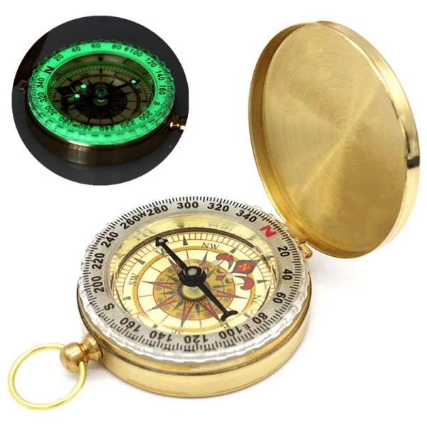 Brass Pocket Compass Sports Camping Randonnée en laiton portable Poches Fluorescence Compasss Navigation Campings Tools 0508