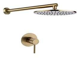 Ensemble de douche à effet pluie en laiton, brosse dorée ou noire, pomme de douche murale pour salle de bain et robinet de douche mélangeur froid 160288136229