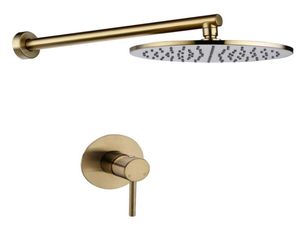 Messing regenvaldouche set borstel goud of zwarte wand gemonteerd badkamer douchekop en koude mengdouche tap 160284253752