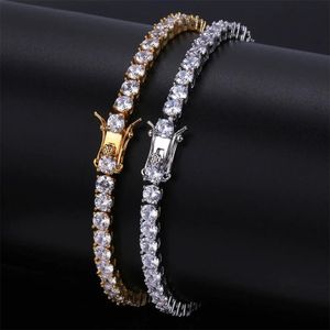 Bracelet de Tennis en laiton AAA CZ m 4mm 5mm, 1 rangée de zircones cubiques, couleur or argent, pour hommes et femmes, bijoux Hip Hop glacés 240105