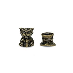 Laiton chapeau haut de forme chat couteau perles EDC porter paracord outils lanière pendentifs porte-clés fermeture éclair bricolage accessoires fabriqués à la main tirer 240117