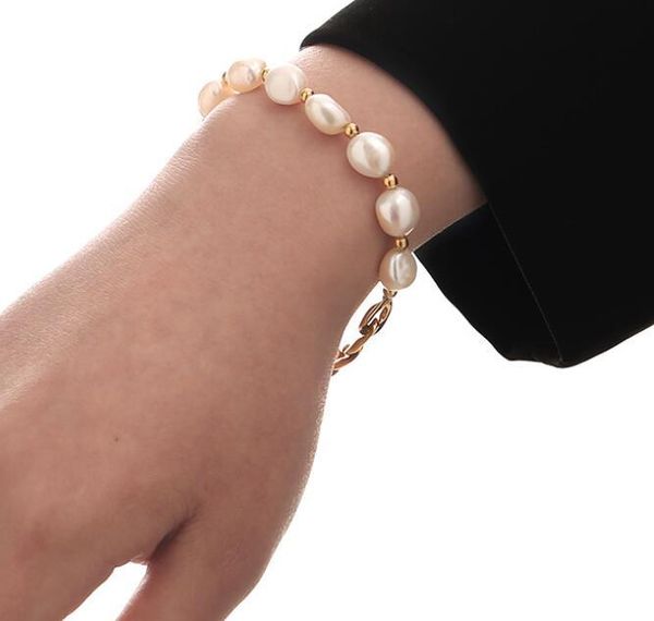 Laiton avec or 18 carats véritable bracelet de perles baroques femmes créateur de bijoux T Show piste Sweety Boho japon coréen échantillon à la mode