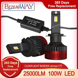 BRAVEWAY de helderste H1 H3 H11-koplampen voor auto H7 LED CANBUS H4-lichten 12V / 24V 100W 6000K 25000LM