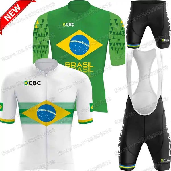 Brasil Ciclismo Jersey Blanco Verde Conjunto Brasileño Equipo Nacional Ropa Hombres Carretera Bicicleta Camisa Traje Bicicleta Bib Shorts 240113