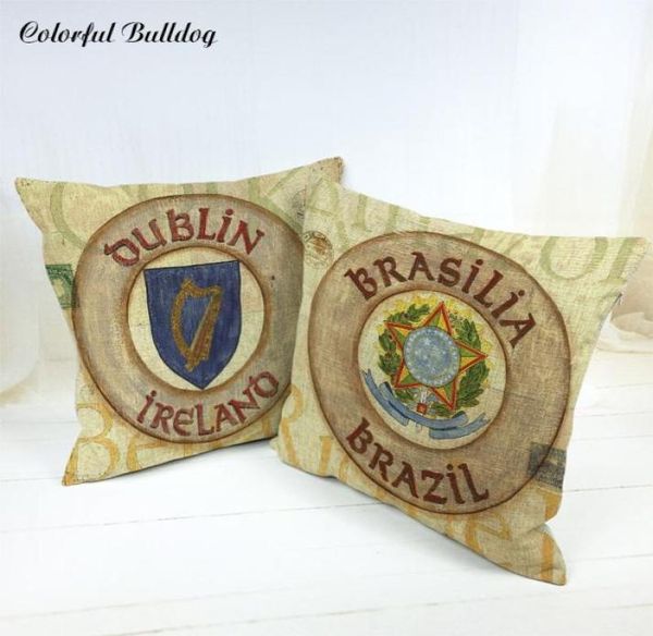 Brasil Francés alemán Irlanda italiana Londres Puerto y España Escudo de armas Handmade Vintage Shabby Chic Wood Coushion Cousta Fundas6439071