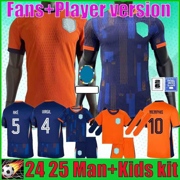 24 25 Pays-Bas Jersey de football de Memphis Holland Club 2024 2025 Jong Virgil Dumfries Bergvijn Kit Kit Kit Kit Kit à la maison