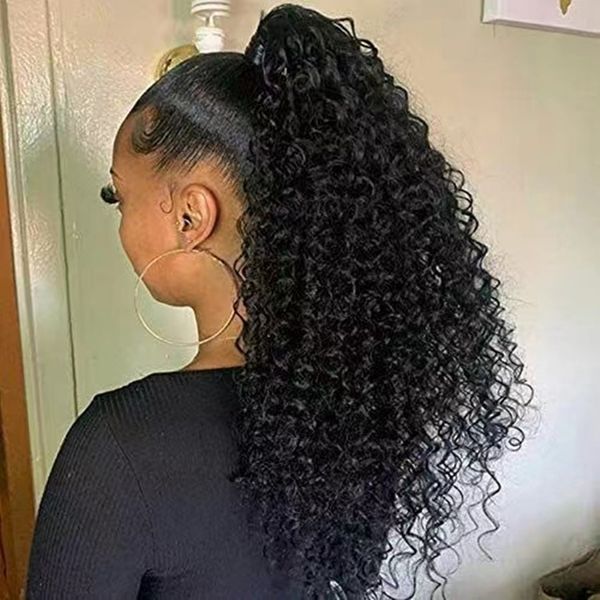 Brasileño 100% Cabello humano Colas de caballo Afro Rizado Rizado 8-20 pulgadas Onda del cuerpo recto Cabello virgen Color natural Colas de caballo Ondas profundas 140g