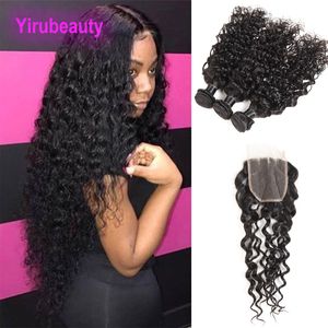 Braziliaanse 100% Onverwerkte Menselijke Haar Water Wave 3 Bundels Met 4X4 Vetersluiting Water Wave Virgin Hair Extensions inslagen Met Sluitingen