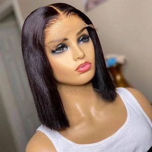 Braziliaans 134 Lace Front Wig Korte Haarpruiken Remy 44 Bob recht op vrouwen Zwitsers QT 240515