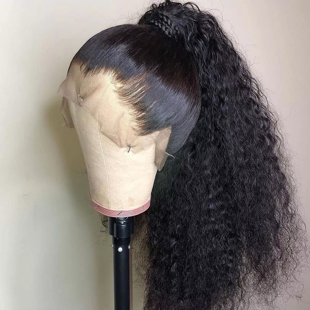 Brasiliansk 13x4 Deep Wave Frontal Wig HD Transparent spets frontal peruk Vattenvåg spets front peruk lockig peruk syntetik för kvinnor
