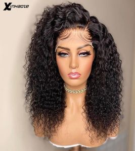 Brésilien 13x4 en dentelle Frontal Human Hair Wigs avec bébé 250 densité Curly Curly 4x4 5x5 Fermeture de base en soie pour les femmes 2106303278351