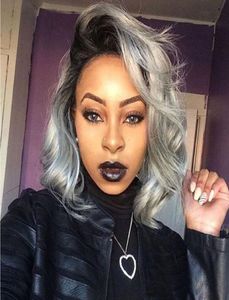 Brésilien 1Btgrey Bob Full Lace Human Hair Wigs Wave Silver Glueleslesless Front Lace Wigs With Bached Knots Ombre Grey Bob Wig7449253