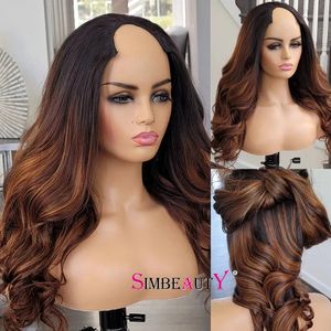 Braziliaanse 1x4 Opening U Onderdeel Haren Haarpruiken voor zwarte vrouwen Glueless Copper Brown Hoogtepunt WAVY 200 DENSITY V STRUIM Pruiken Remy