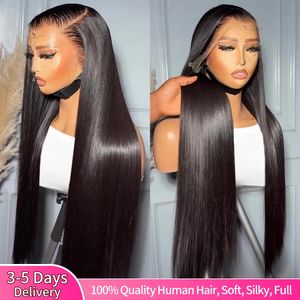 Perruque Lace Frontal Wig brésilienne naturelle, cheveux lisses, 30 40 pouces, Hd, Transparent, Wear and Go, sans colle, 180%