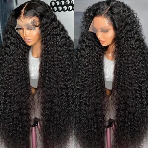 Perruque Lace Frontal Wig sans colle brésilienne naturelle, cheveux humains, Deep Wave, 30 pouces, 13x6, Transparent HD, Loose Curly, 13x4, pour femmes