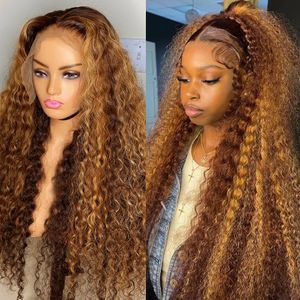 Brésilien Brésilien 40 pouces Highlight Lace Lace Front Human Embouche Deep Deep Deep 13x4 Lace Frontal Wig 250% Brun Colored Synthetic Wigs for Women