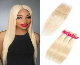 Brésilien 613 Blonde Virgin Hair 3 Packles avec fermeture en dentelle Fermeture en dentelle et paquets Extension de cheveux droits en soie avec dentelle 5081845