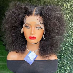 Braziliaanse Afro Kinky Curly 180% Dichtheid vooraf ingeplankte zijpart Korte Bob Wig Color 13x4 Lace frontale pruiken voor zwarte vrouw