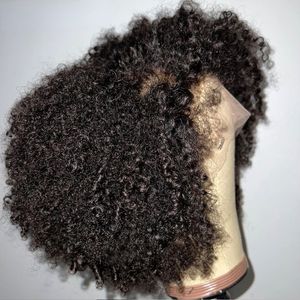 Pelucas rizadas afro brasileñas del cabello humano Pelucas delanteras del cordón negro 360 Pelucas delanteras del cordón cortas sintéticas sin cola baratas rizadas Envío libre